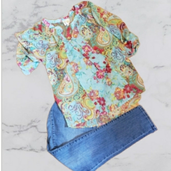 Anthropologie shear paisley blouse size sma